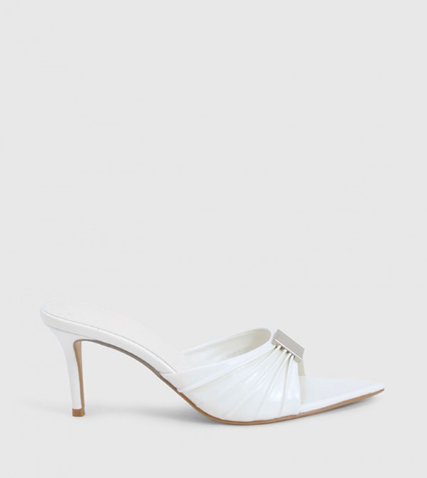 Ruched Strap Gold Hardware Heeled Sandals