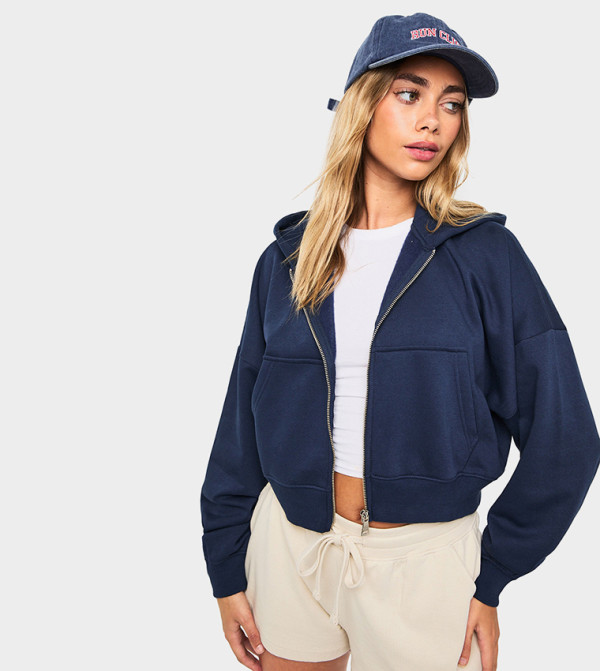 Zippered Long Sleeves Boxy Hooded Jacket