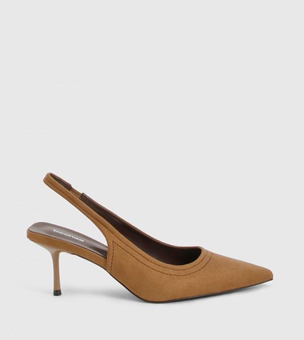 Faux Suede Slingback Stitch Detail Pumps