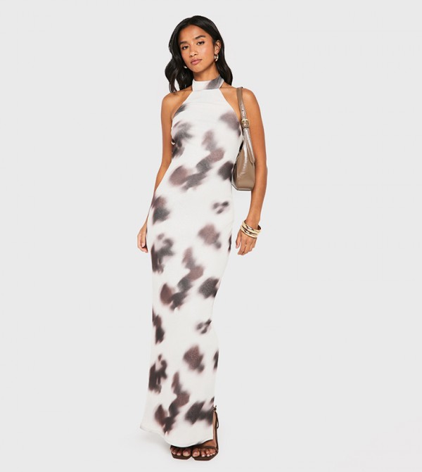 Petite Animal Print Halterneck Sleeveless Maxi Dress