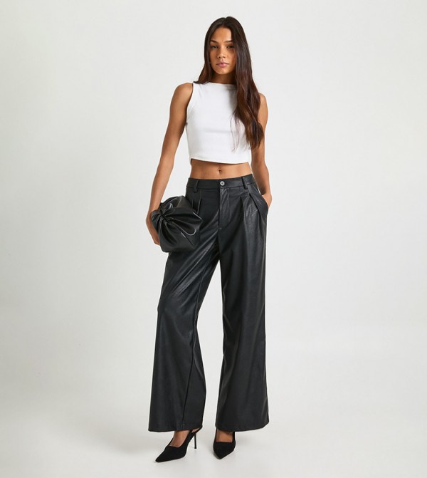 Tall Faux Leather Wide Leg Trousers