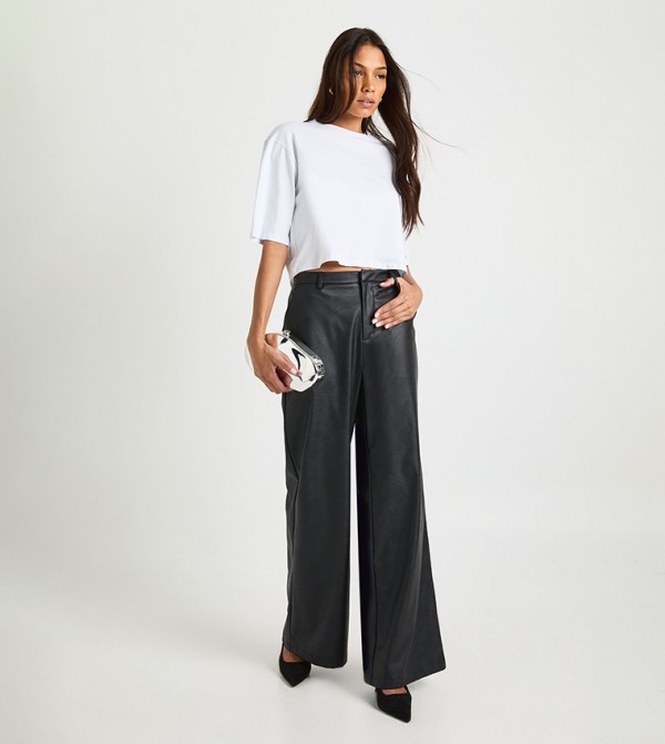 Tall Faux Leather Wide Leg Trousers