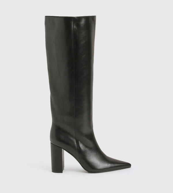 Block Heel Column Knee High Boots