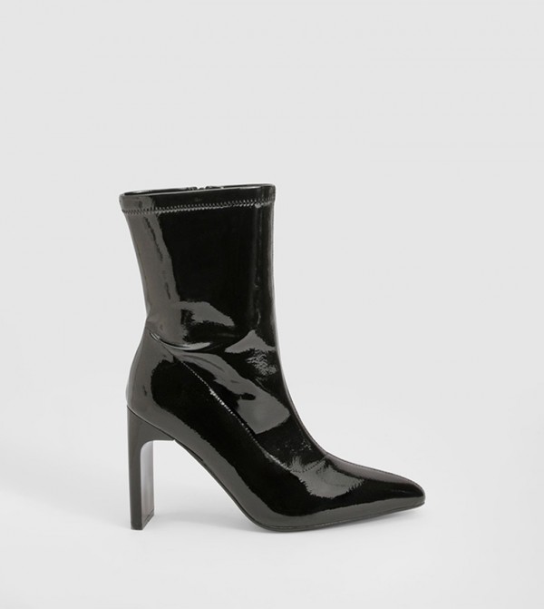 Texture Patent Flat Heel Ankle Boots