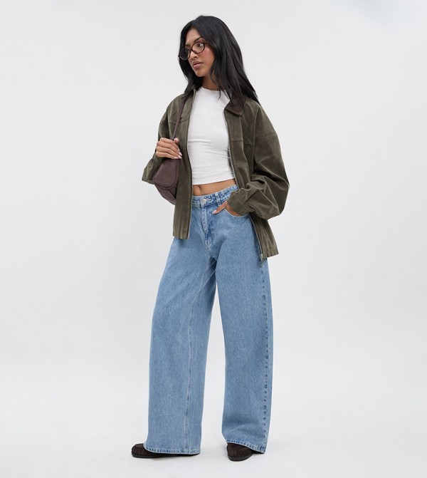 Mid Waist Loose Fit Wide Leg Jeans