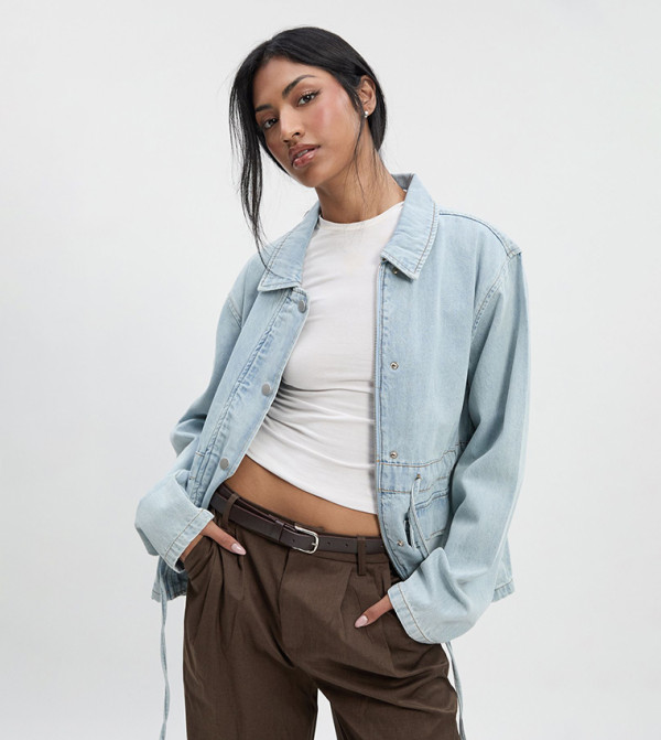Washed Waist Channel Denim Jacket