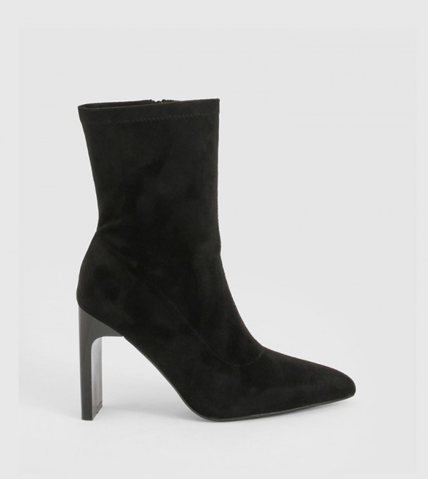 Faux Suede Heel Ankle Sock Boots