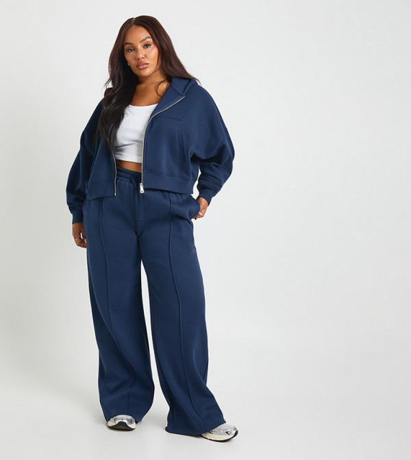 Curve Core Pintuck Detail Deep Waistband Wide Leg Sweatpants