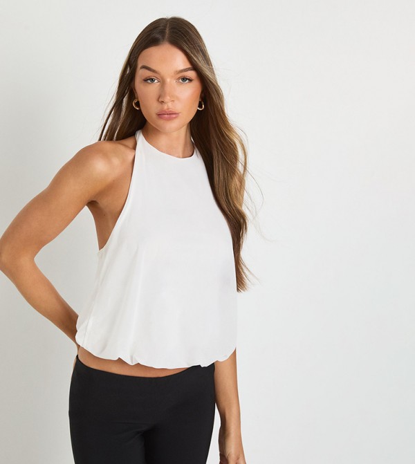 Mesh Halterneck Bubble Hem Top