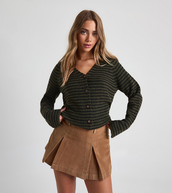 Super Soft Striped Knitted Boyfriend Fit Cardigan