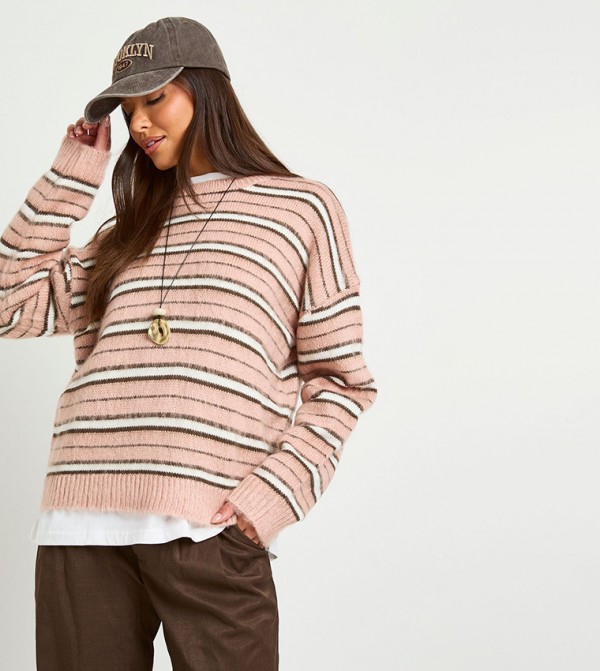 Brushed Knit Stripe Oversized Jumper