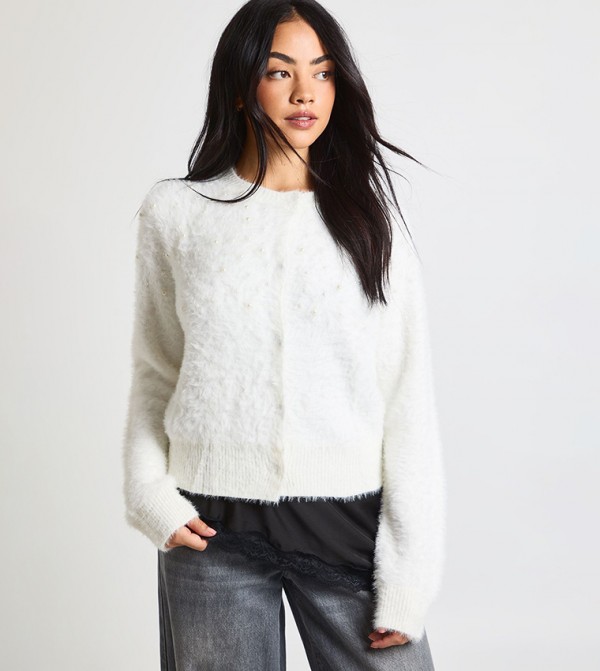 Pearl Detail Button Through Cardigan