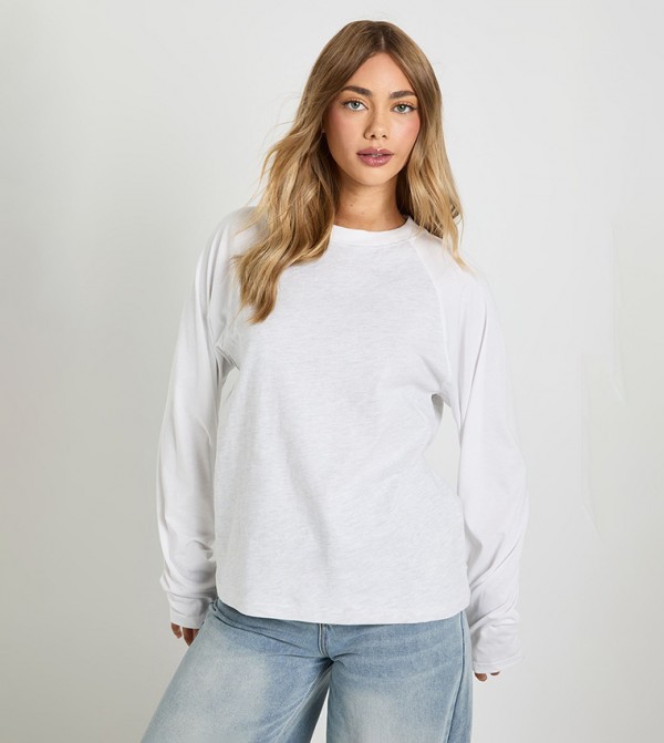 Long Sleeves Oversized Crew Neck Raglan T-Shirt