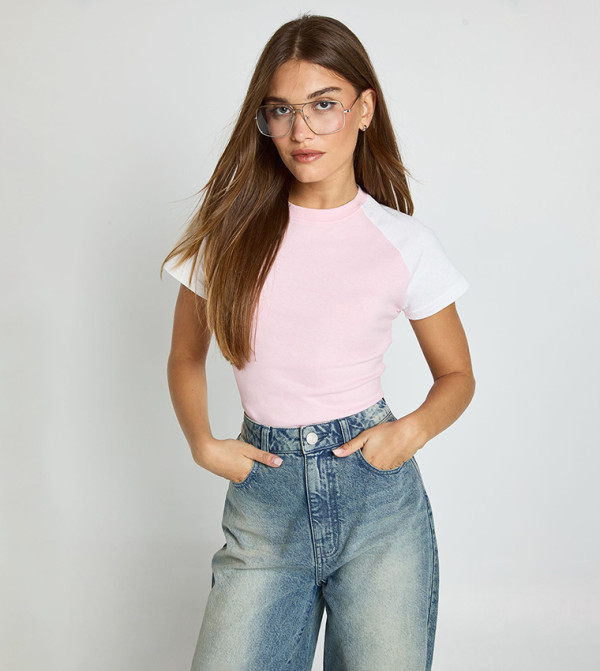 Cotton Contrast Raglan Sleeves Baby T-Shirt