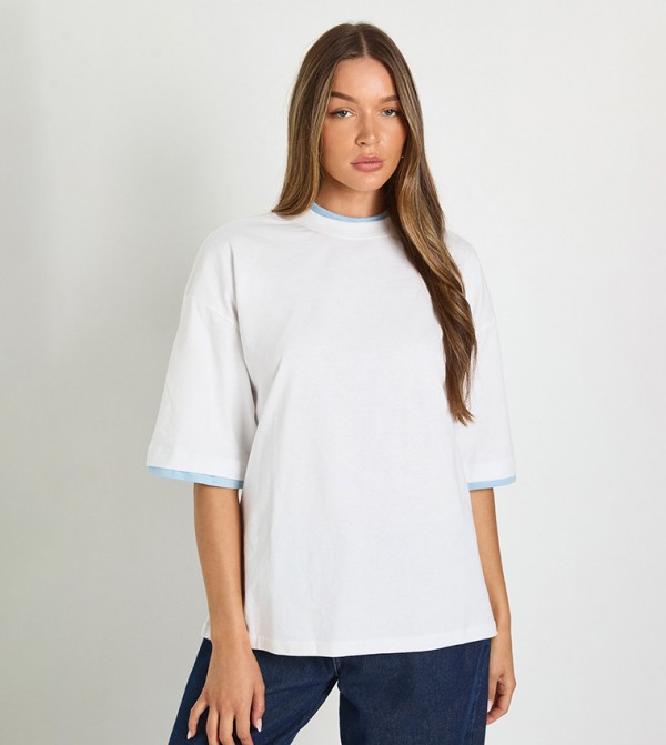 Contrast Tipping Cotton Oversized T-Shirt