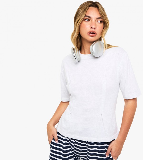 Solid Short Sleeves Cinched Waist T-Shirt