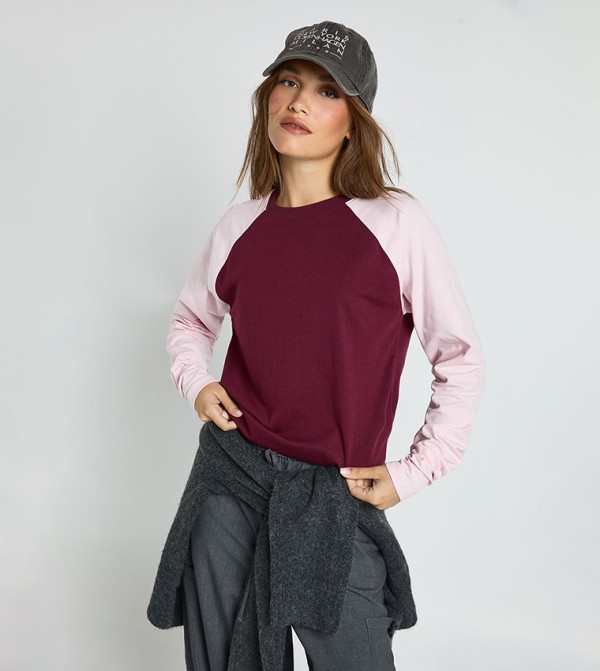 Contrast Raglan Sleeves Long Sleeves T-Shirt