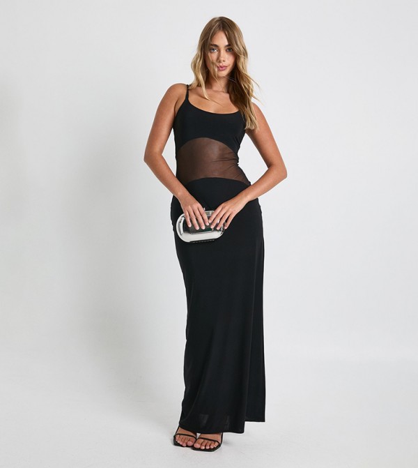 Mesh Sheer Drop Waist Maxi Dress