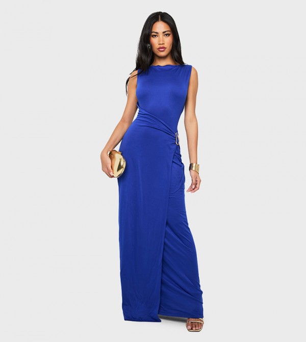Gold Trim Wrap Detail Maxi Dress