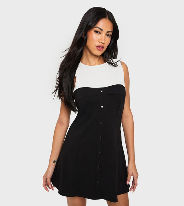 Mono Button Down Mini Dress