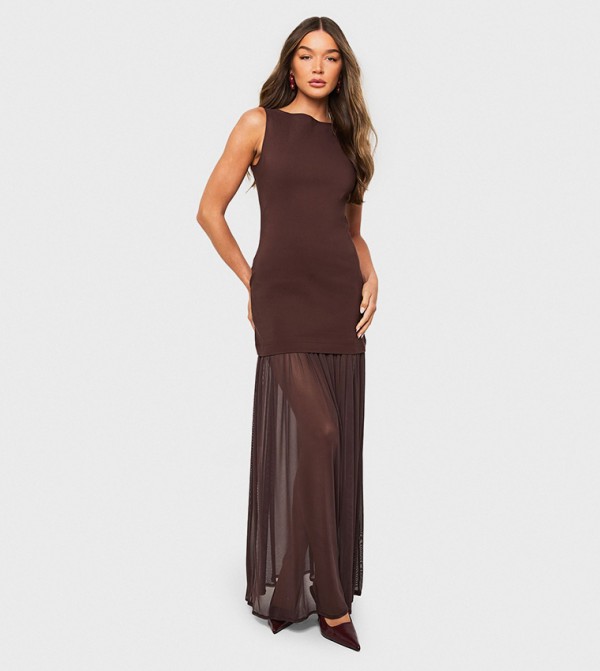 Sheer Hem Sleeveless Maxi Dress