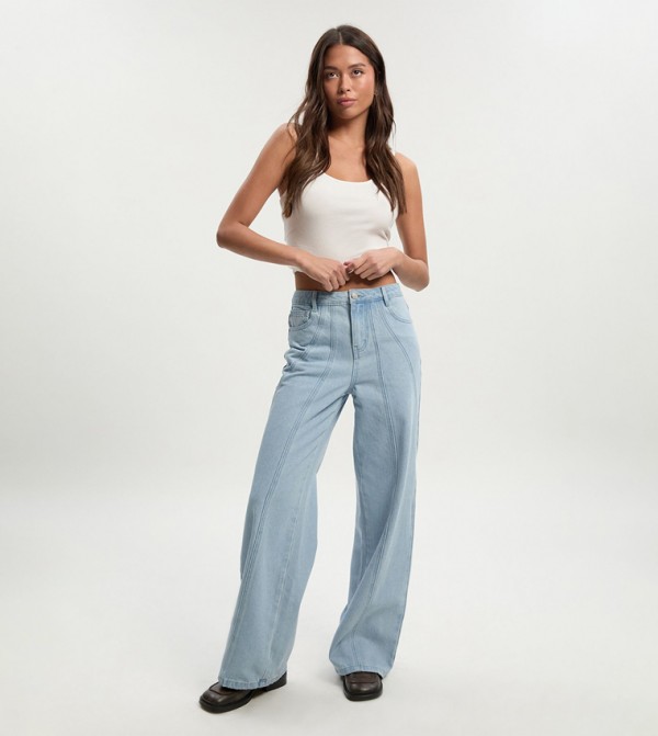 Washed High-Rise Straight Fit Jeans