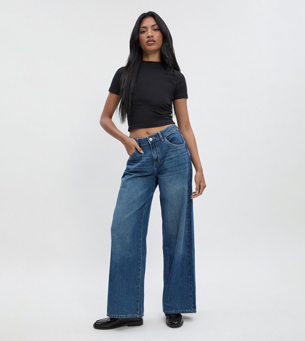 Washed Mid Waist Boyfriend Jeans
