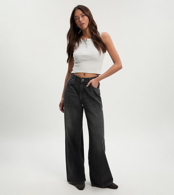 Washed Mid Waist Boyfriend Jeans