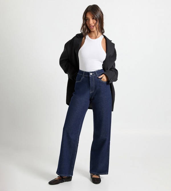 Washed High Waist Straight Fit Jeans