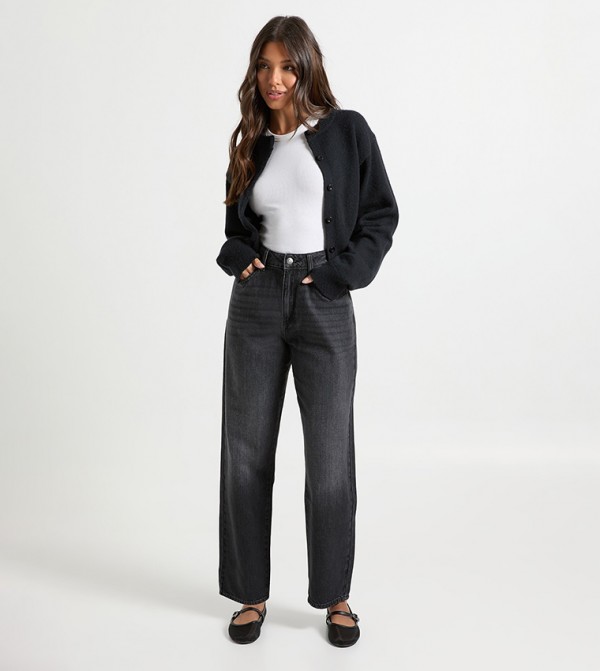 Washed High Waist Mom Fit Jeans