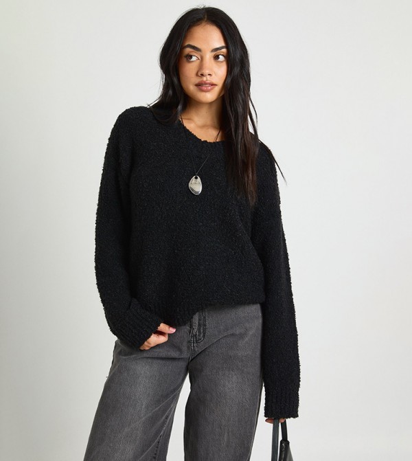 Soft Boucle Knit V-Neck Oversized Sweater