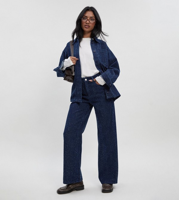 Boucle High-Waist Wide Leg Jeans