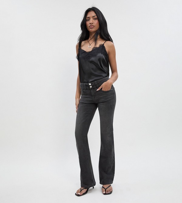 Low Waist Double Button Flared Jeans