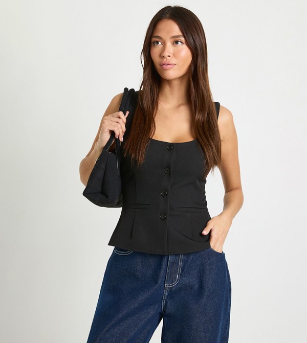 Scoop Neck Tailored Vest