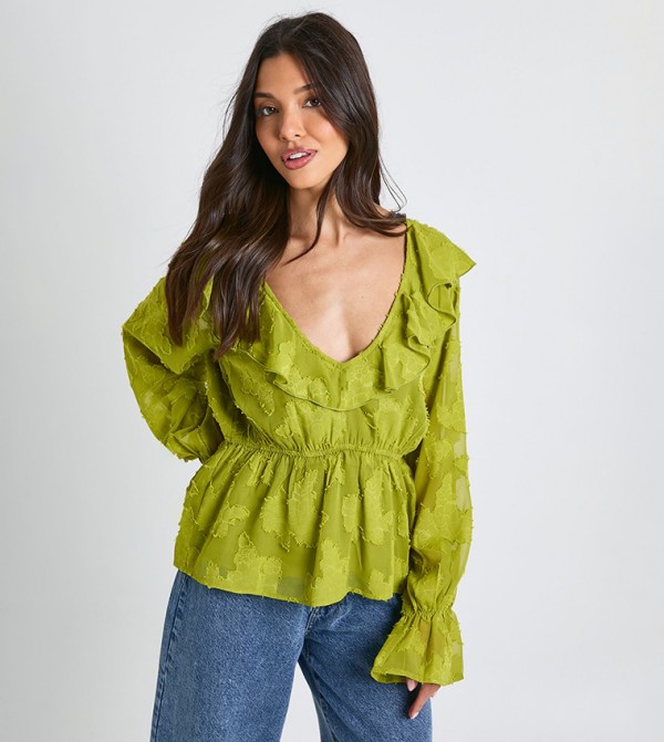 Burnout Floral Angel Sleeves Top