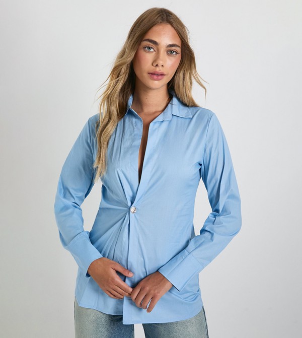 Gold Button Asymmetric Shirt