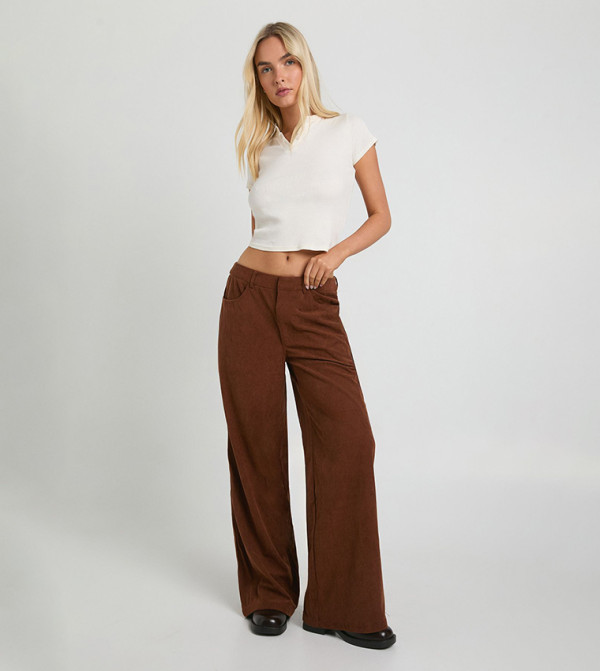 Solid Cinch Waist Wide Leg Trousers