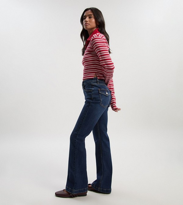 Petite Mid Rise Flared Jeans
