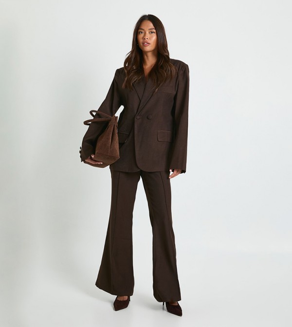 Solid High Waist Flared Trousers