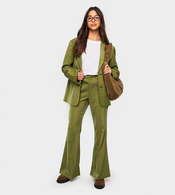 Solid High Waist Flared Trousers