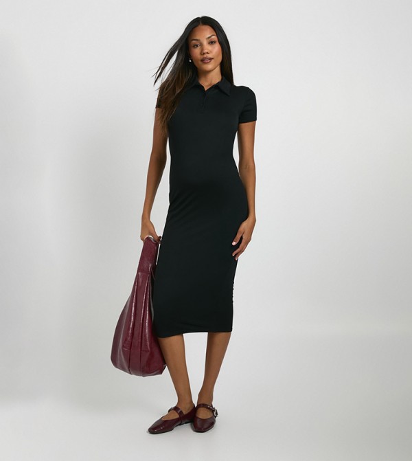Maternity Super Soft Collared Button Down Midaxi Dress