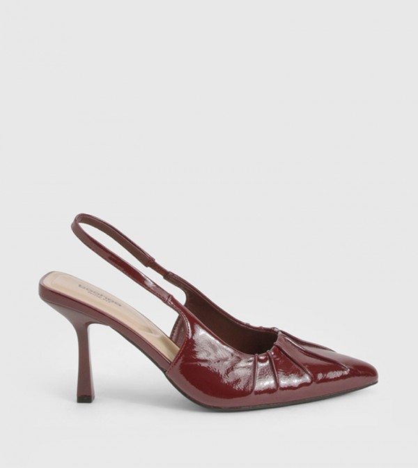 Wide Fit Patent Ruched Slingback Pumps