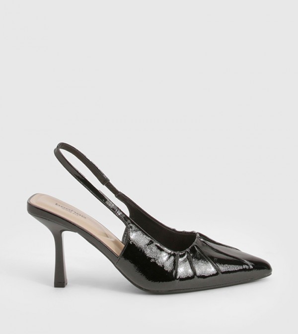 Wide Fit Patent Ruched Slingback Pumps