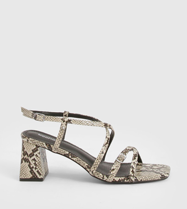 Snake Printed Strappy Block Heel Sandals