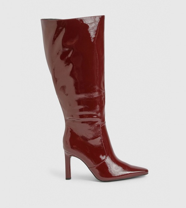 Wide Fit Pointed Toe Patent Knee High Boots