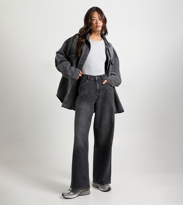 جينز بويفريند مغسول بخصر متوسط للمقاسات الطويلة 