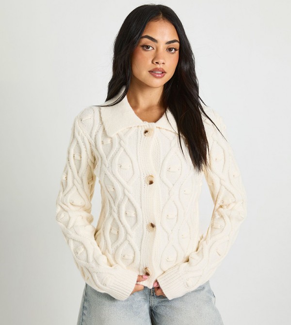Chunky Cable Knit Collared Cardigan