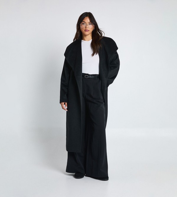 Oversized Collar Wool Look Trench Coat
