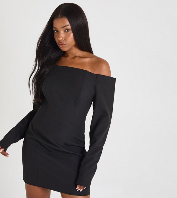 Boxy Bandeau Long Sleeves Tailored Mini Dress