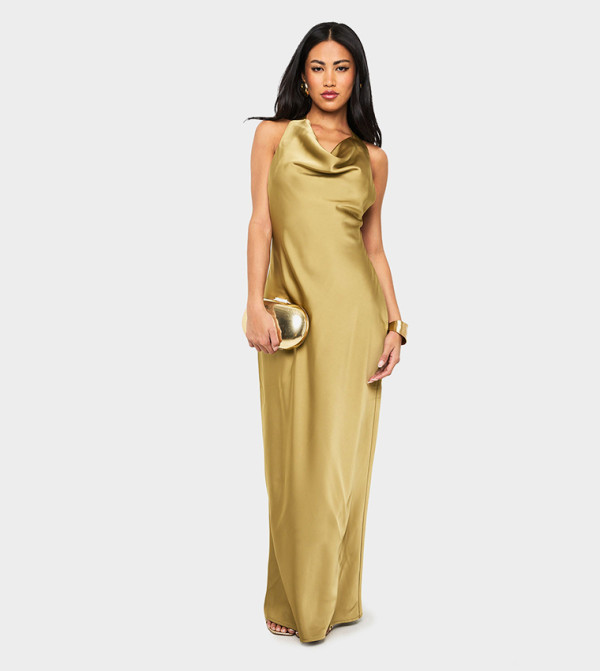 Drape Back Satin Maxi Dress